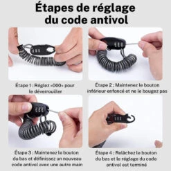 ROCKBROS Câble Antivol Casque Vélo Avec Code à 3 Chiffres Antivol Cadenas Pliable 90 Cm -Velo Composant Magasin cable antivol casque velo avec code a 3 chiffres antivol cadenas pliable 90 cm 4