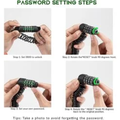 ROCKBROS Câble Antivol Casque Vélo Cadenas à Combinaison à 4 Chiffres Noir 1,5m -Velo Composant Magasin cable antivol casque velo cadenas a combinaison a 4 chiffres noir 15m 2