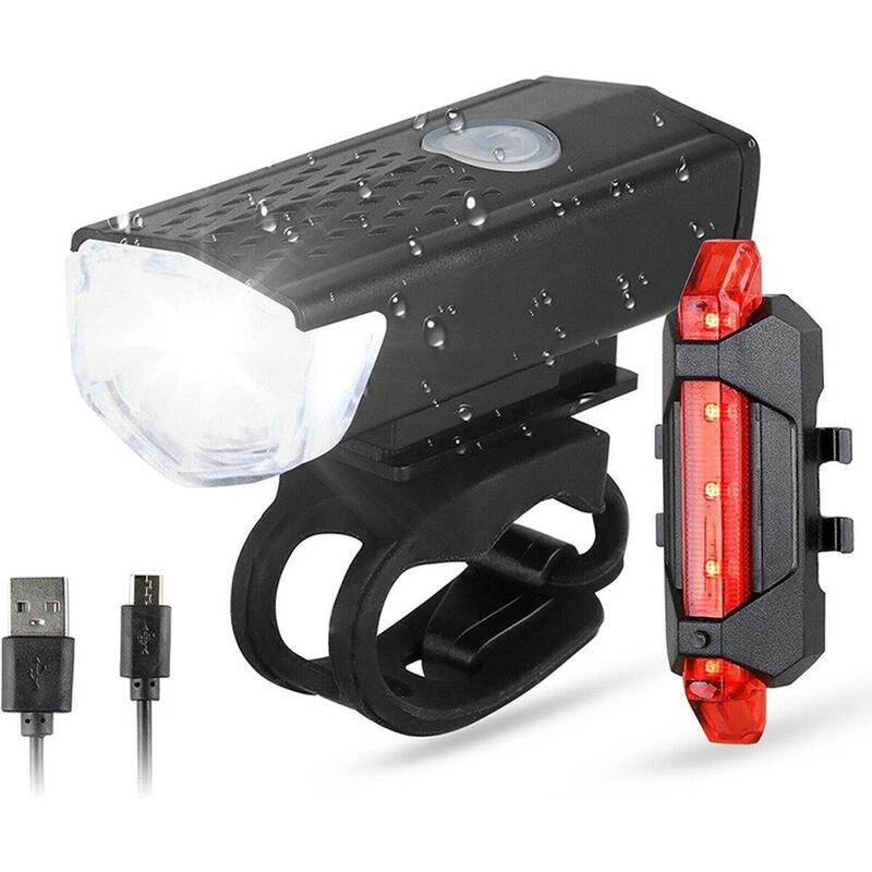 Kit d'éclairage LED pour vélo - Feu avant et feu arrière - 300 & 20 Lumens Kit D'éclairage LED Pour Vélo - Feu Avant Et Feu Arrière - 300 & 20 Lumens -Velo Composant Magasin kit declairage led pour velo feu avant et feu arriere 300 and 20 lumens