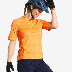 Rockrider MAILLOT MANCHES COURTES VELO VTT EXPL 500 FEMME ORANGE