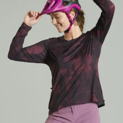 Rockrider MAILLOT MANCHES LONGUES VELO VTT EXPL 500 FEMME NOIR BORDEAUX
