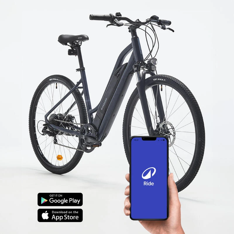 Vélo tout chemin électrique - cadre bas - Riverside 100 E bleu Vélo Tout Chemin électrique - Cadre Bas - Riverside 100 E Bleu -Velo Composant Magasin velo tout chemin electrique cadre bas riverside 100 e bleu 1